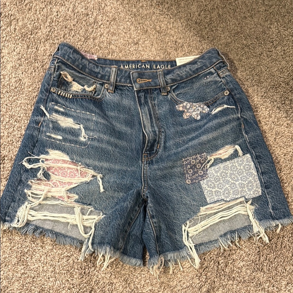 American Eagle Outfitters Blue Distressed Jean Shorts